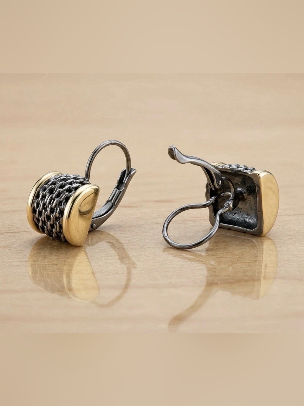 Vintage 90s Two-Tone Woven Mesh Lever-back Earrings